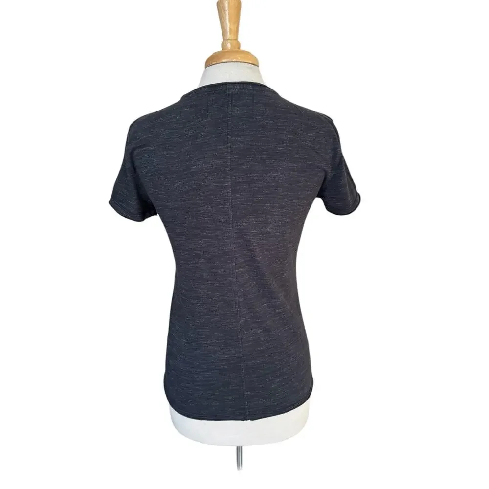 CARBON 2 COBALT Raw Hem Scoop Neck Tee Charcoal Gray Size Small Womens Roll Hem